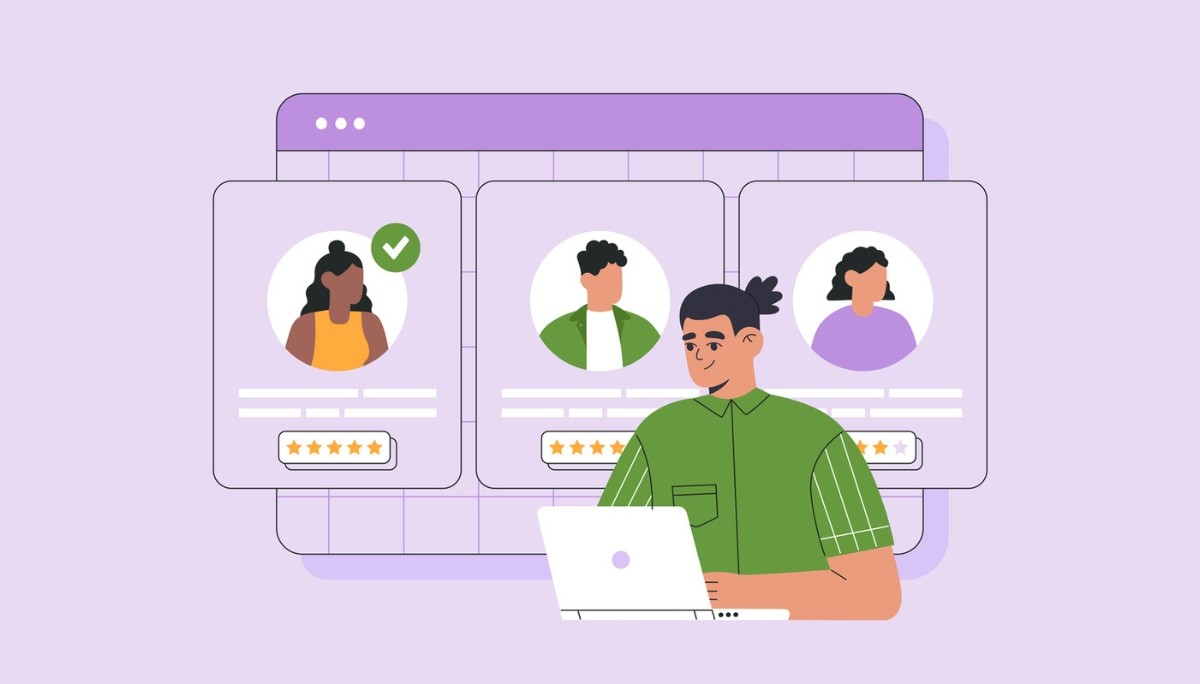 Illustration of two people adjusting interlocking gears within a circular arrow loop, surrounded by charts and checklists.