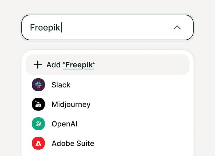 Search bar interface in Subsight showing a user typing 'Freepik' to add a new custom subscription to their list.