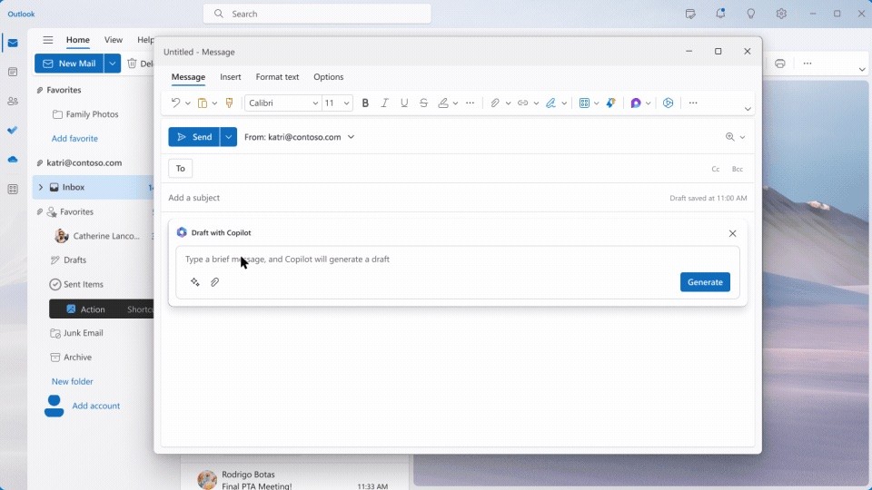 Microsoft Outlook compose email - Assistive AI-UX Interaction