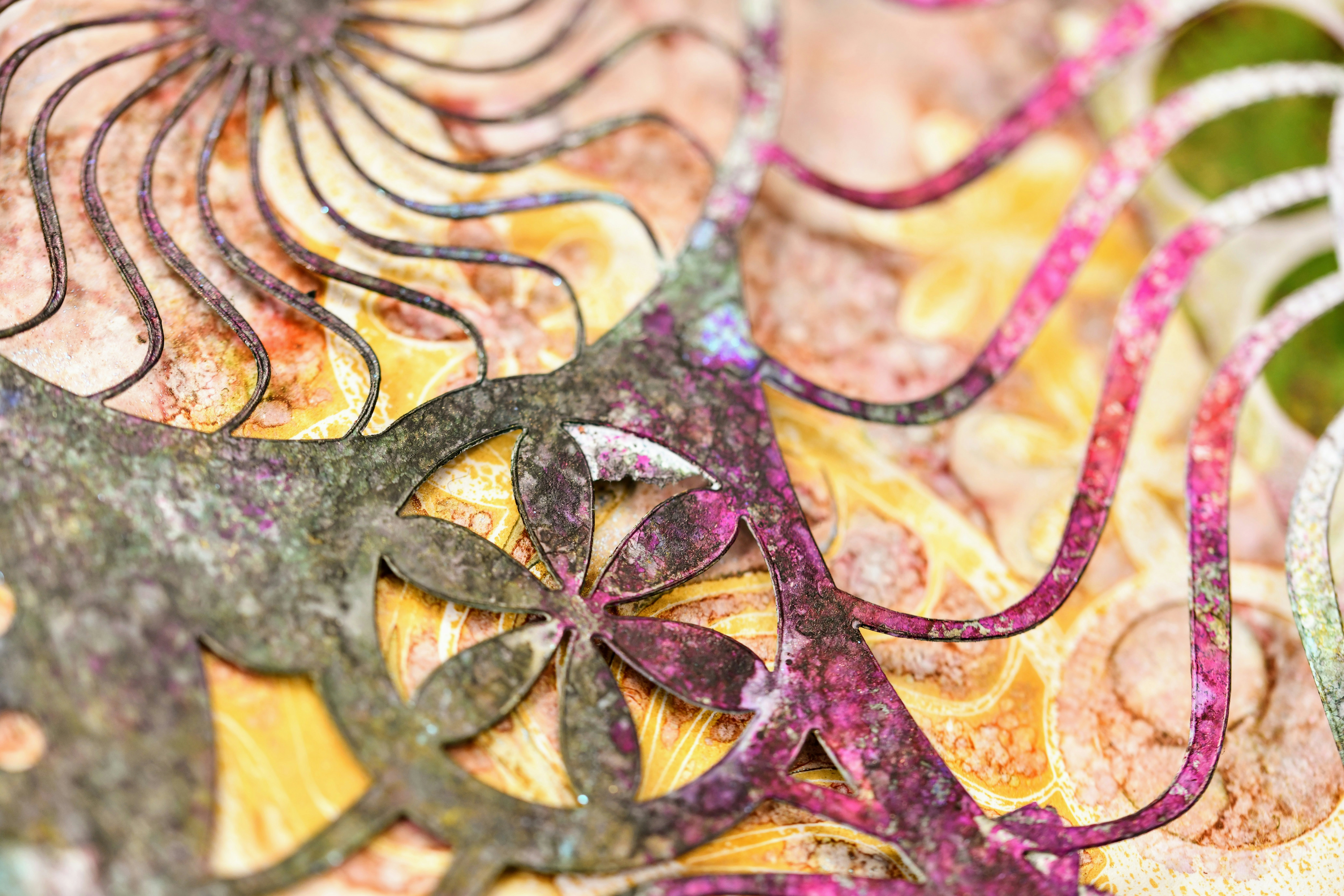 purple and brown floral textile