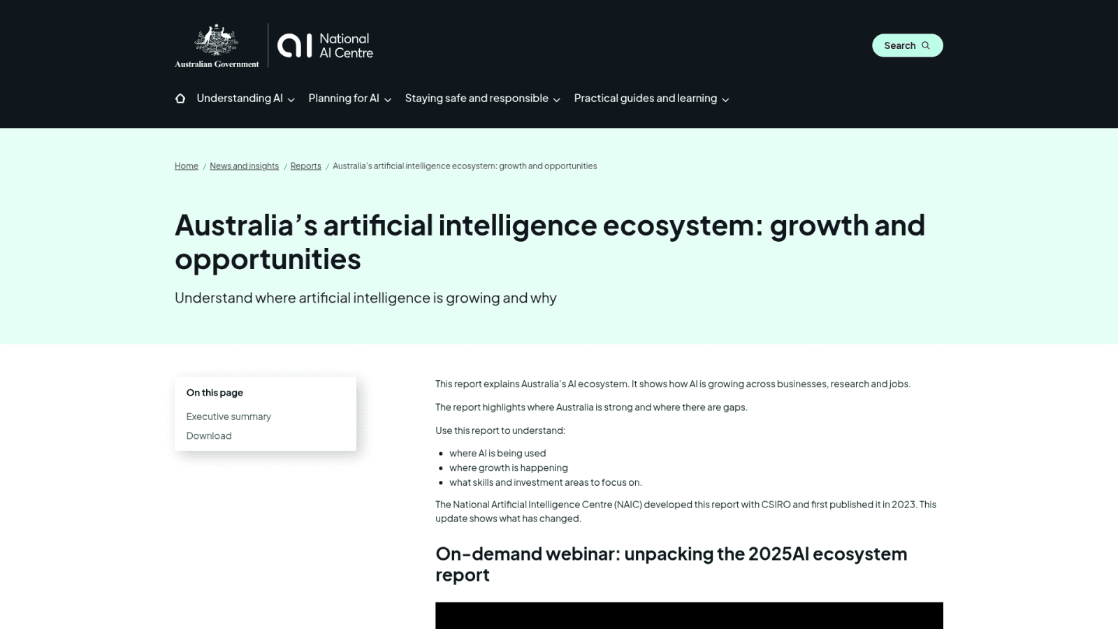 National AI Centre Australia ecosystem report