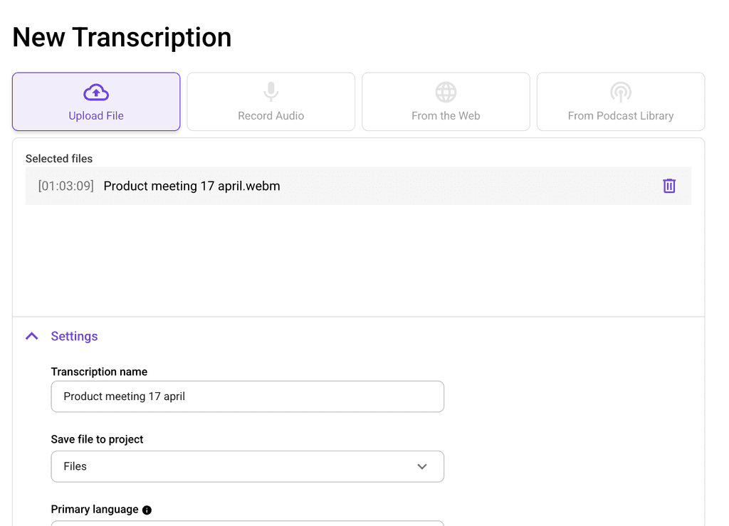 Upload file whispertranscribe screenshot 