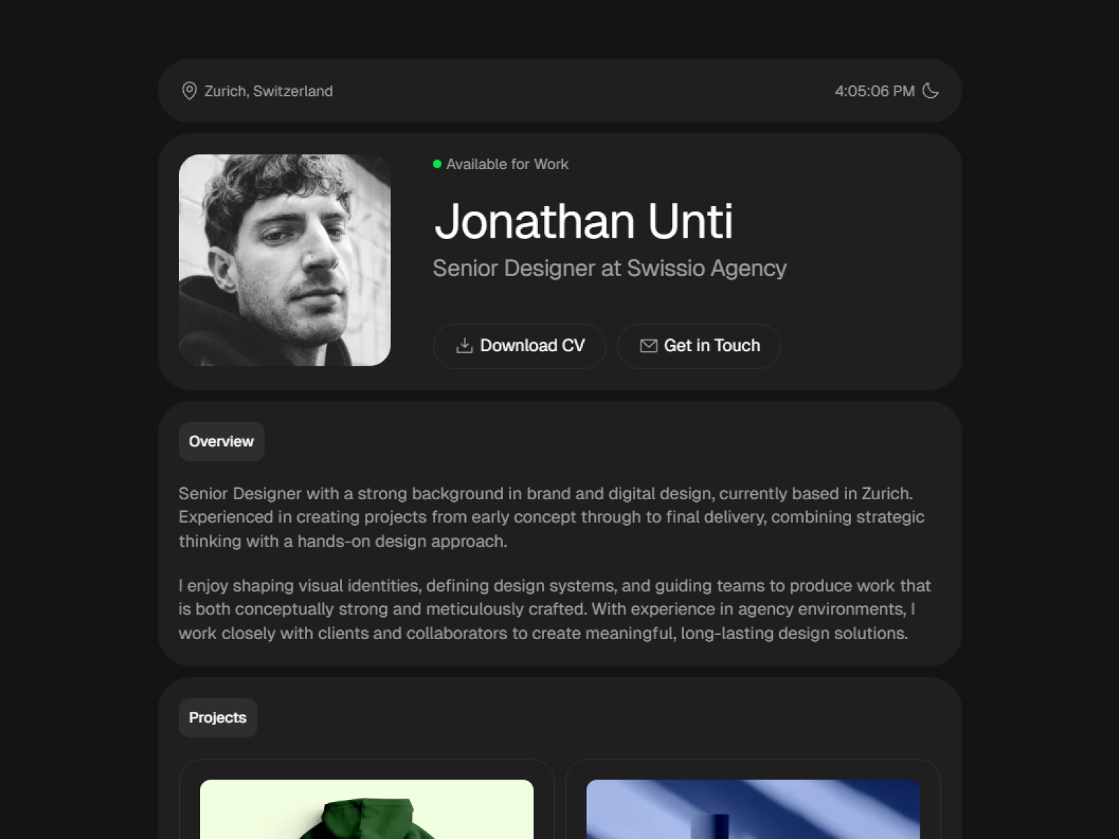 Unti — 高级暗黑极简作品集网站设计灵感