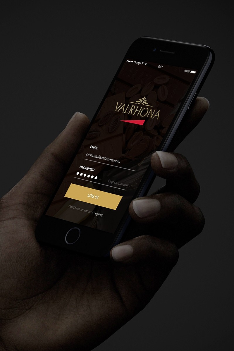 A preview of an app design for the premium chocolate brand Valrhona.