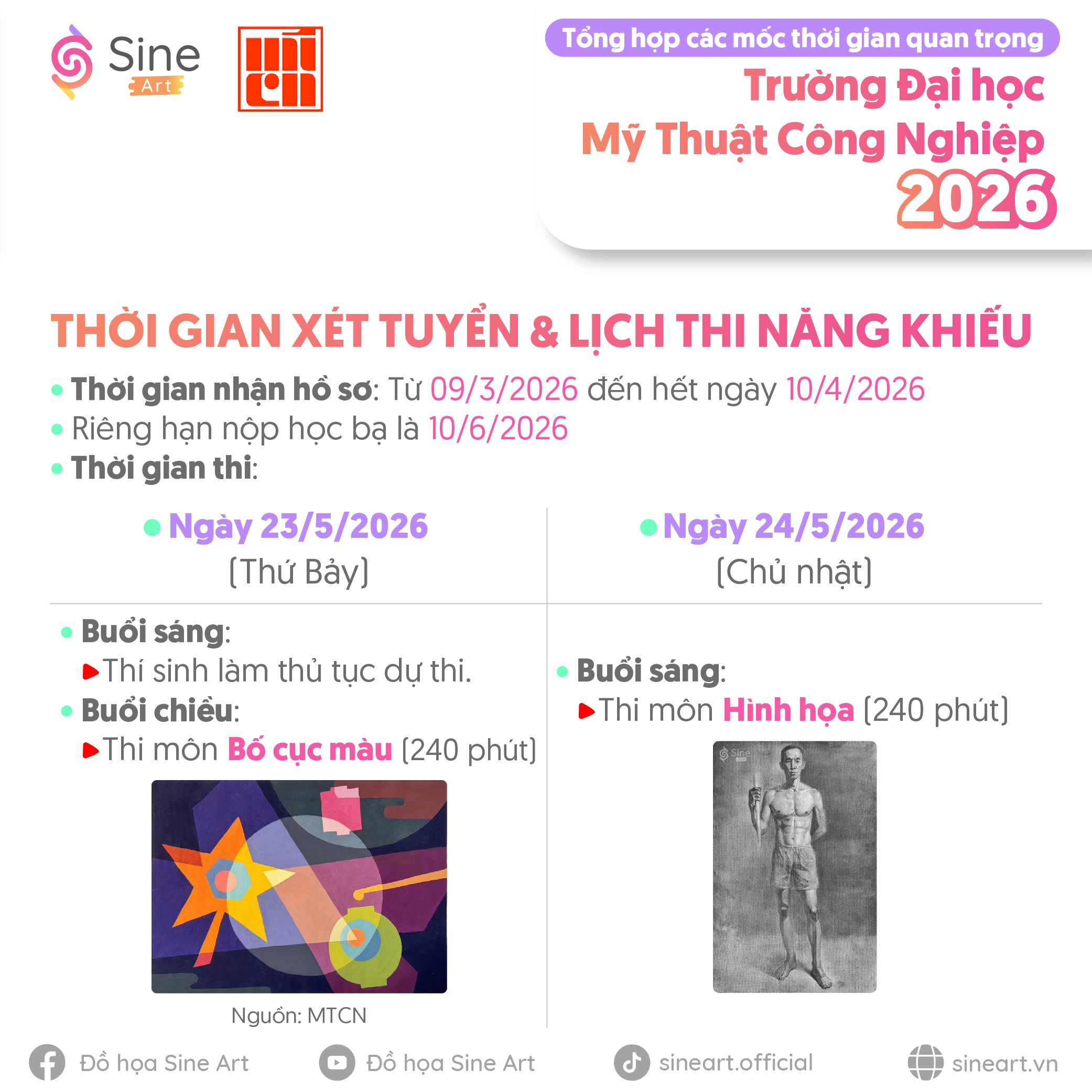 Tổng hợp các mốc thời gian quan trong về Kỳ thi năng khiếu Vẽ của một số trường Đại học 2026