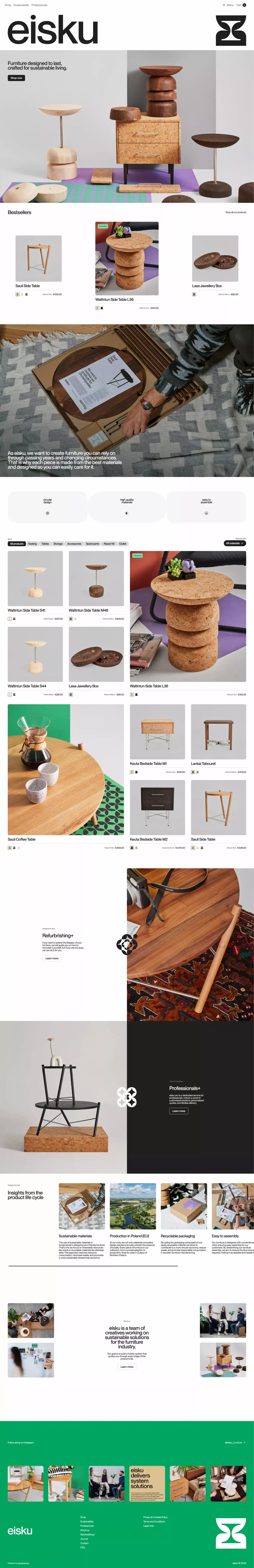eisku - Furniture designed to last portfolio page screenshot showcasing Design and Furniture & Interiors design