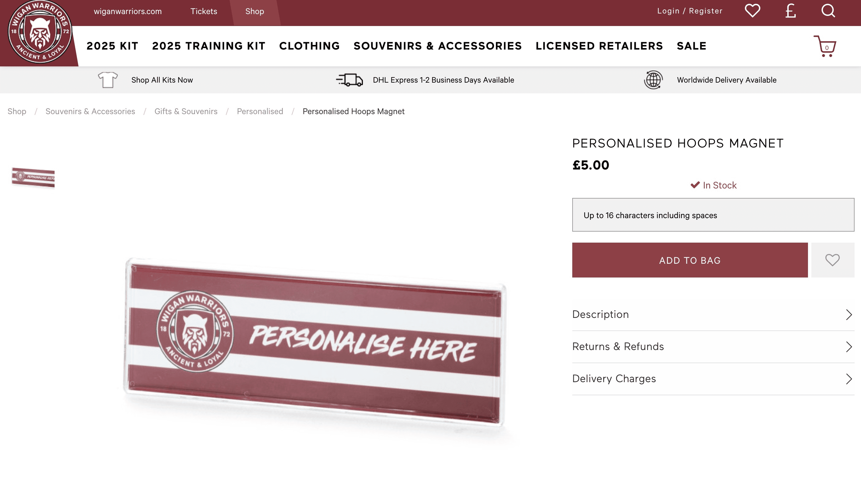 Wigan Warriors allows you to personalise their merch