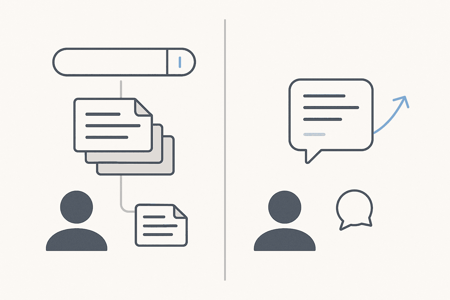 Conceptual illustration contrasting traditional SEO web links with GEO visibility in AI-generated answers