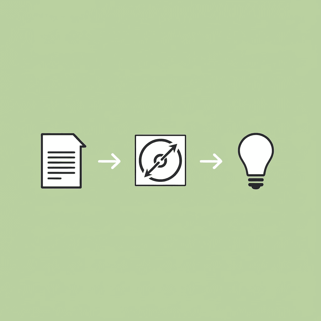 Three-step process showing opening a spreadsheet, selecting data, and receiving AI analysis results