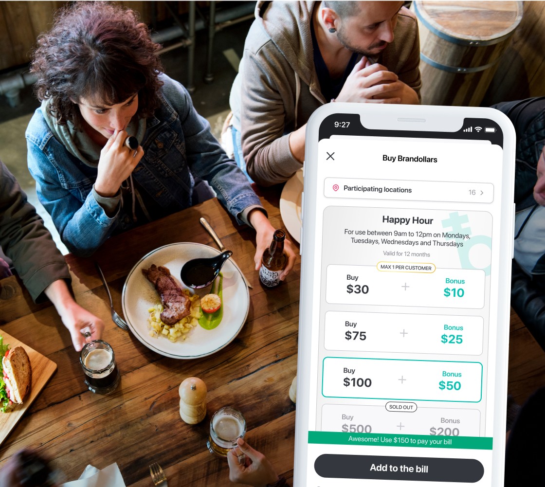 restaurant customer order and pay with brandollars 