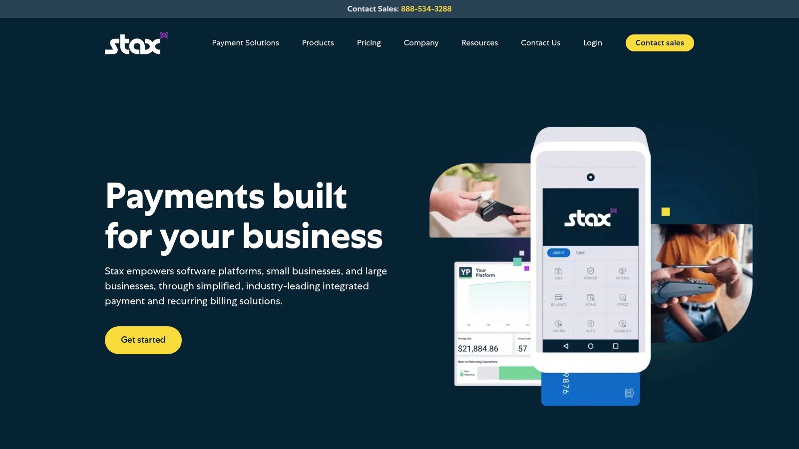 Stax by Fattmerchant platform showing business analytics and sales trends