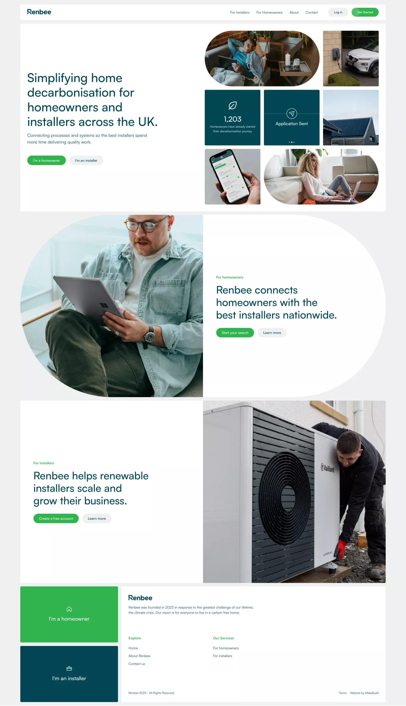 Renbee landing page screenshot showcasing Tech and Architecture design