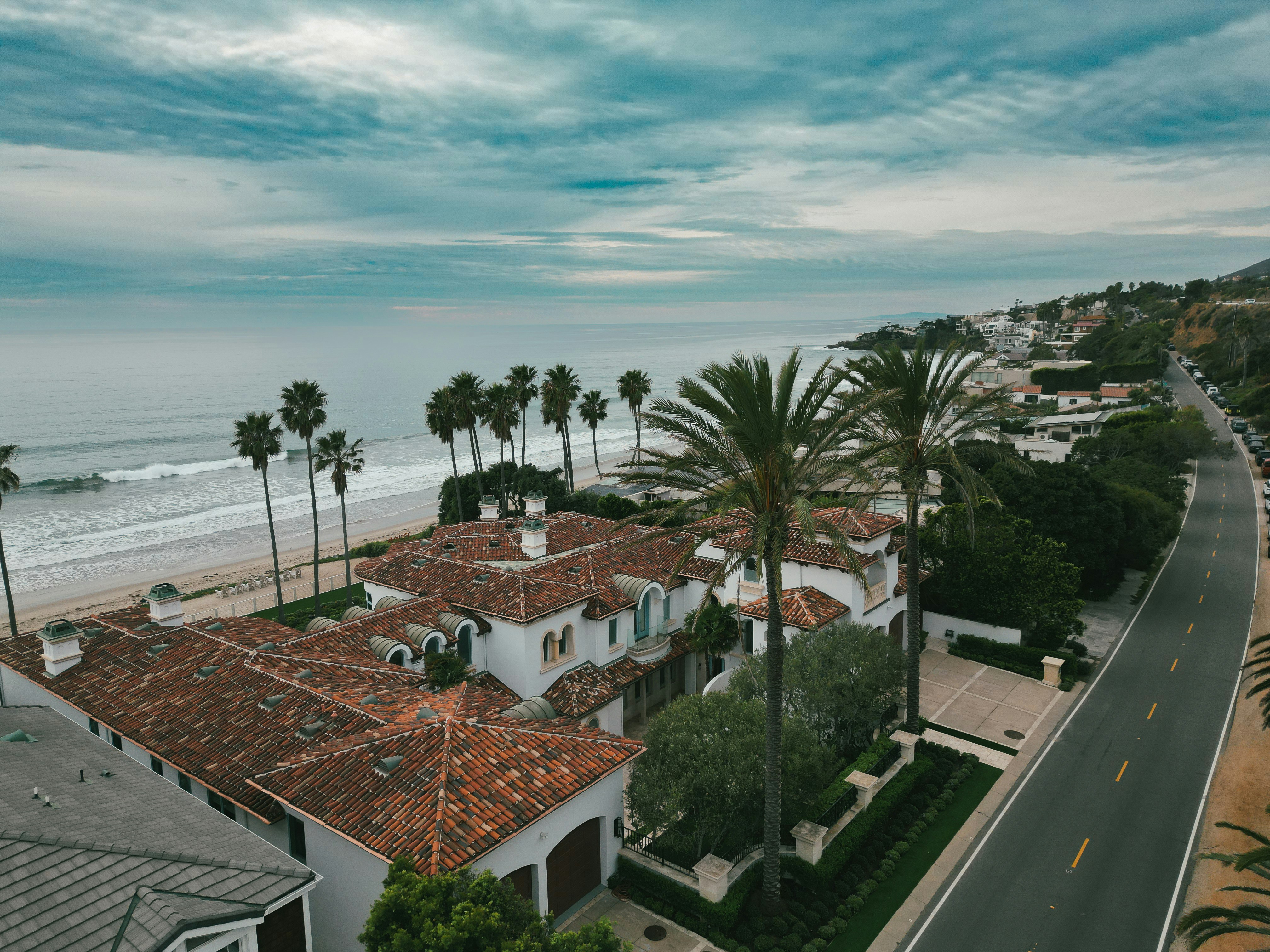 an aerial view of a beach front home