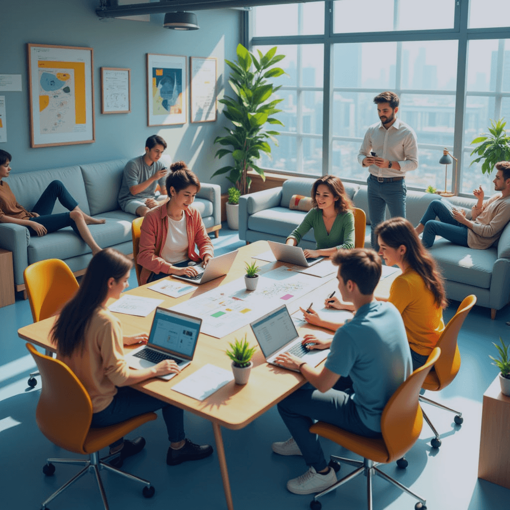 des jeunes travaillant autour d'une table