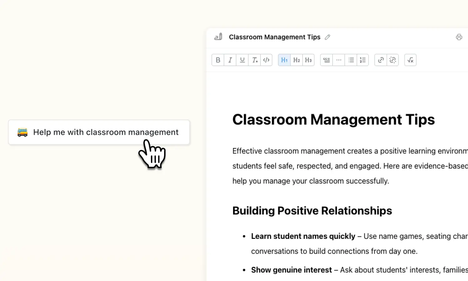 screenshot of classroom management tool for teachers