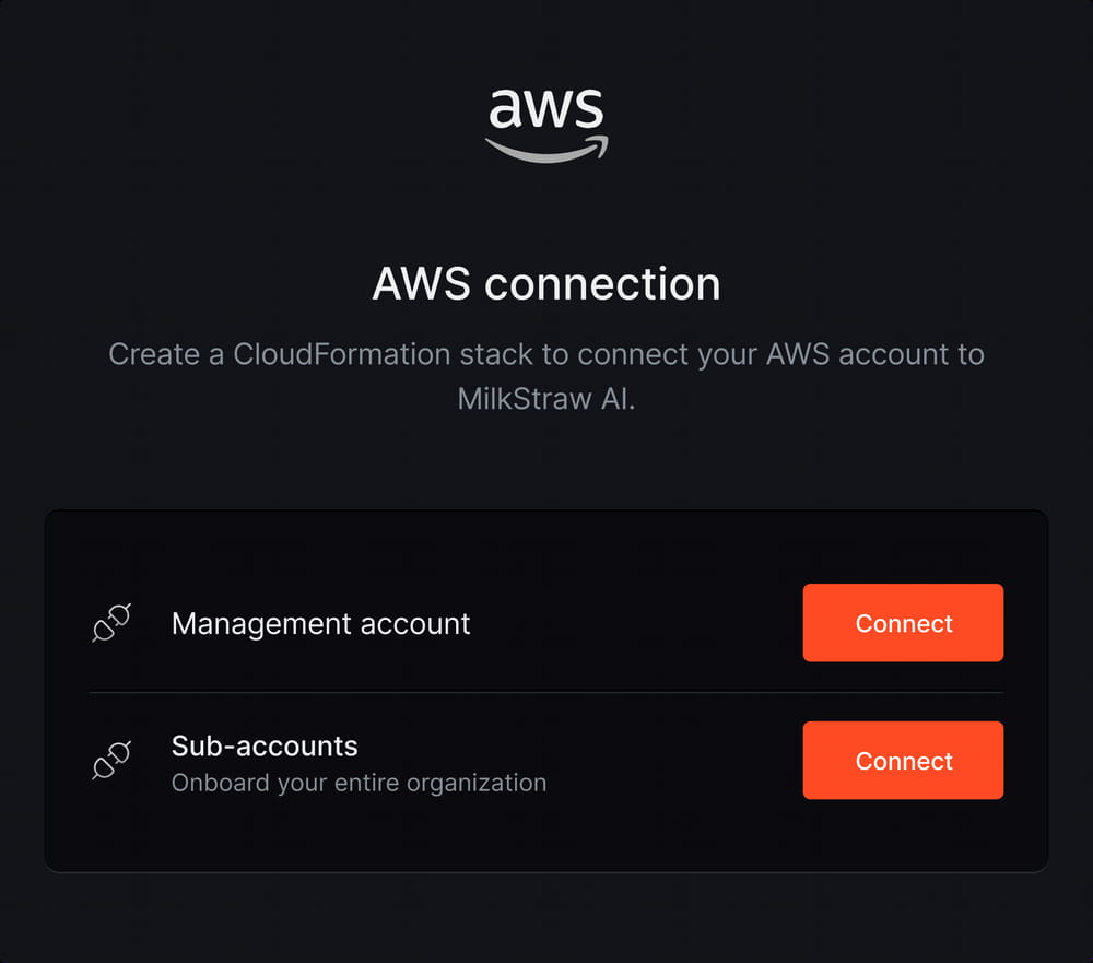 MilkStraw AI Connecting with AWS via cloudformation stack