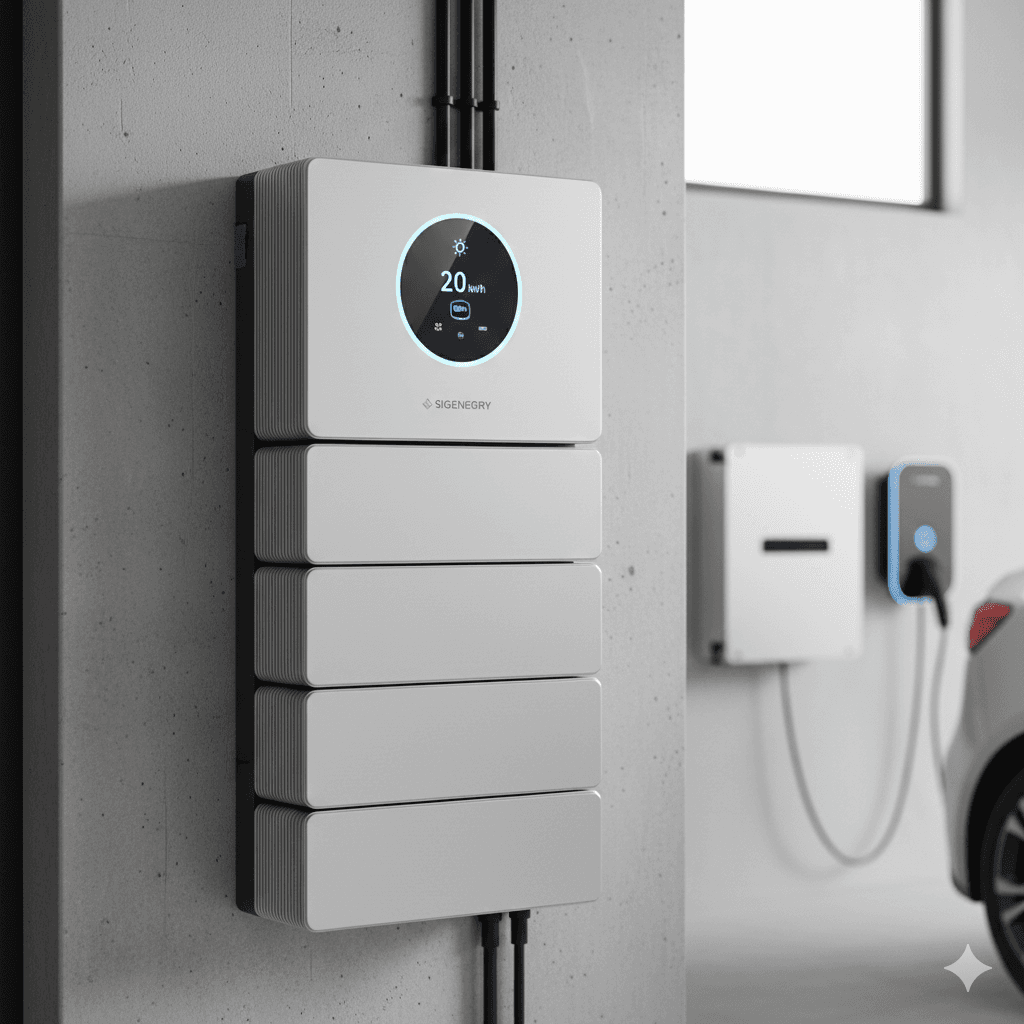Modern bathroom featuring a walk-in shower, wooden vanity, round mirror, and elegant marble tiles.