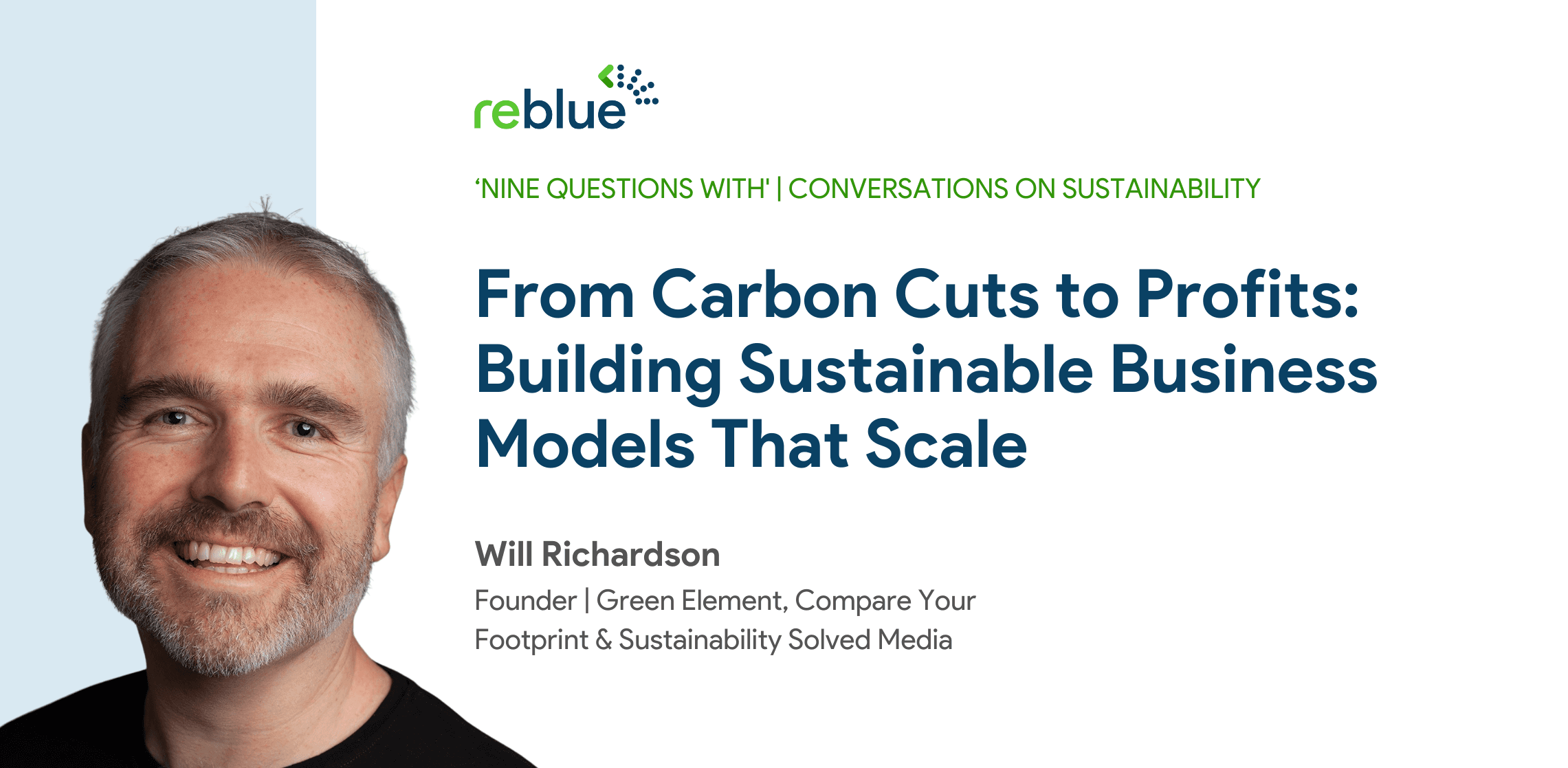 Interview Banner : Will Richardson Founder | Green Element, Compare Your Footprint & Sustainability Solved Media