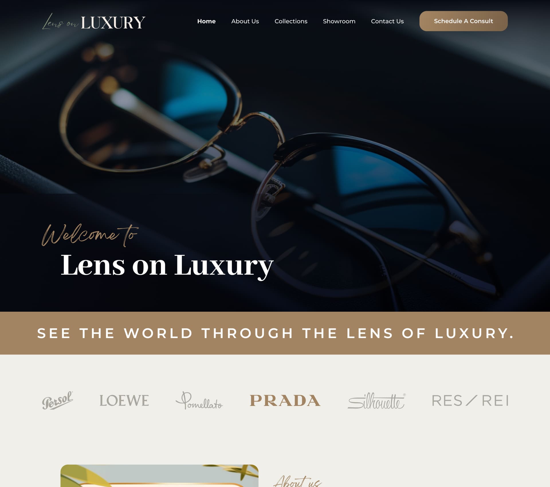 luxury eyewear ecommerce website design with premium product showcase layout | StackAura