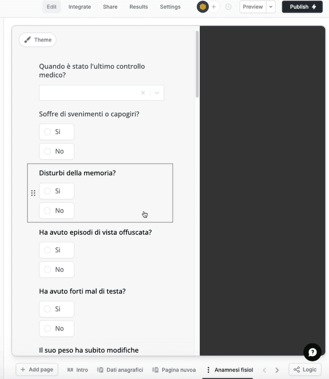 Esempio di schermata di Fillout