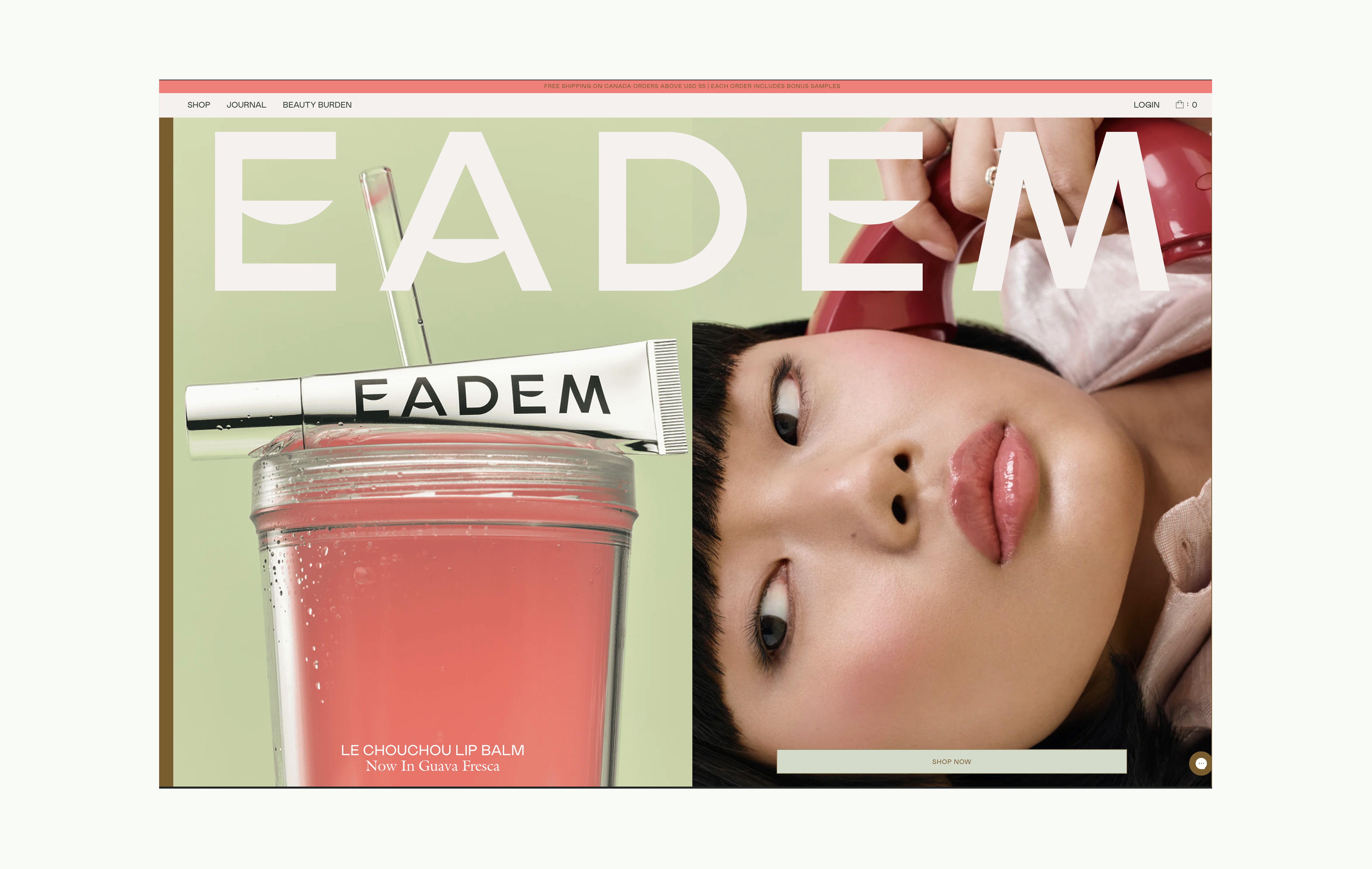 Eadem homepage hero with large logo and editorial imagery