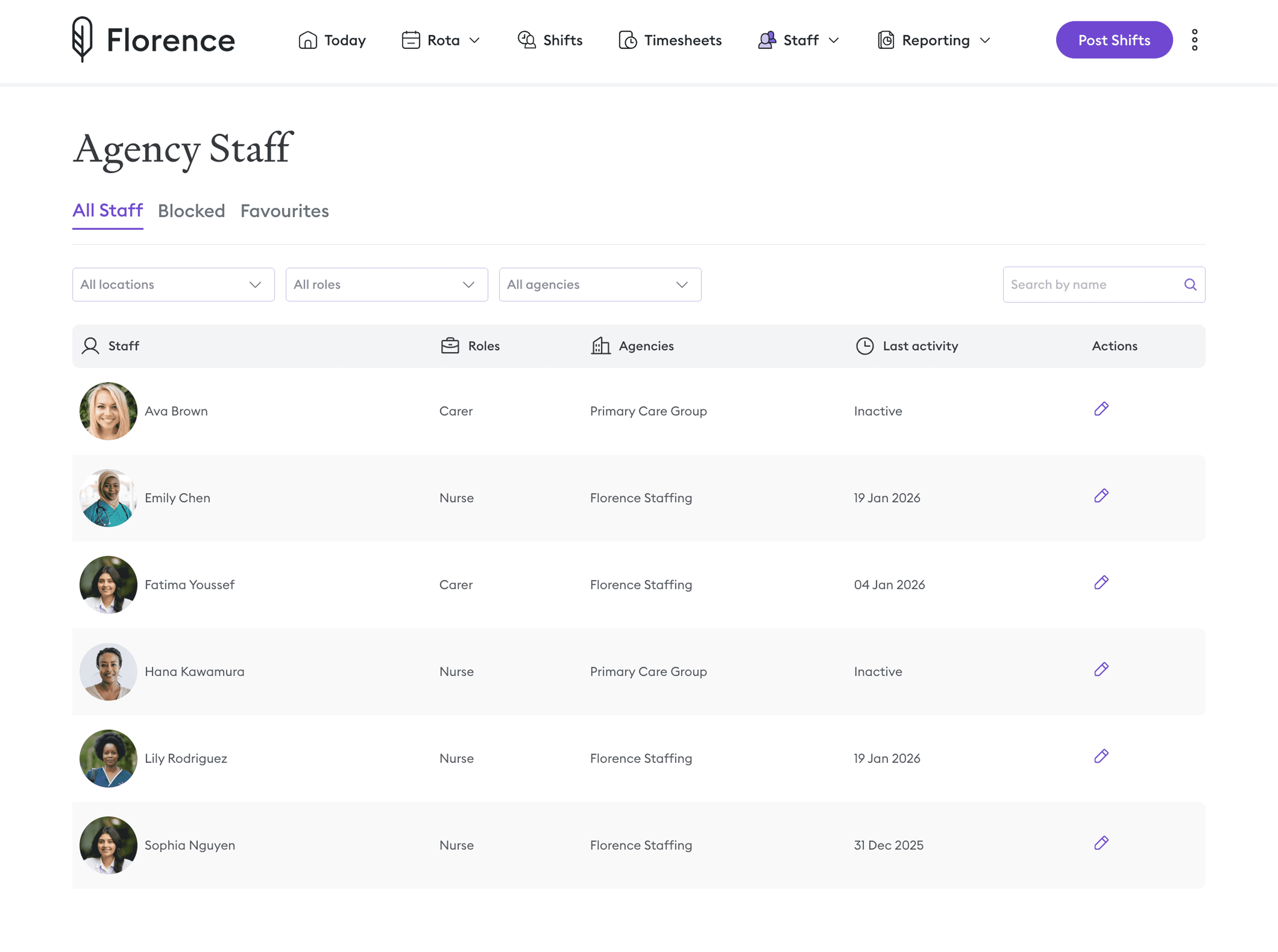 Florence agency staff manager