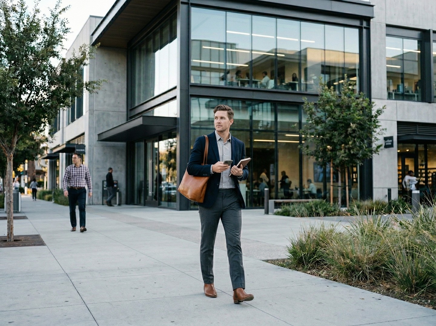 Certified appraiser arriving at office building for assessment