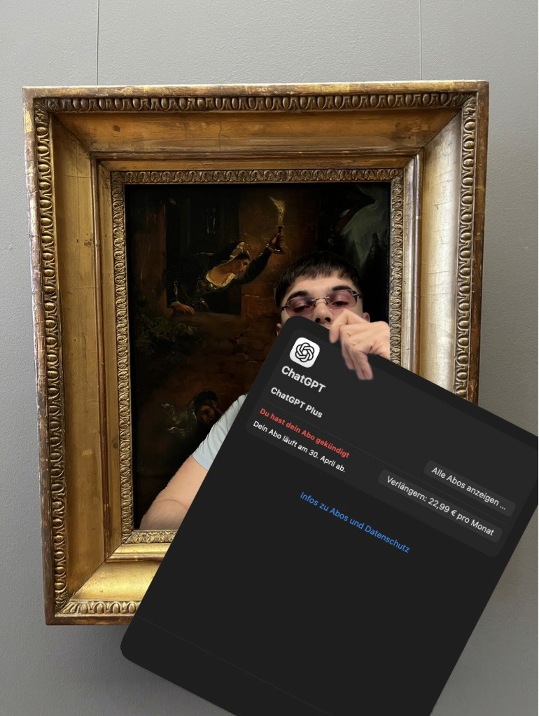 Bearbeitetes Foto: Tim Akihiro Heinrich hält die ChatGPT-Kündigung.