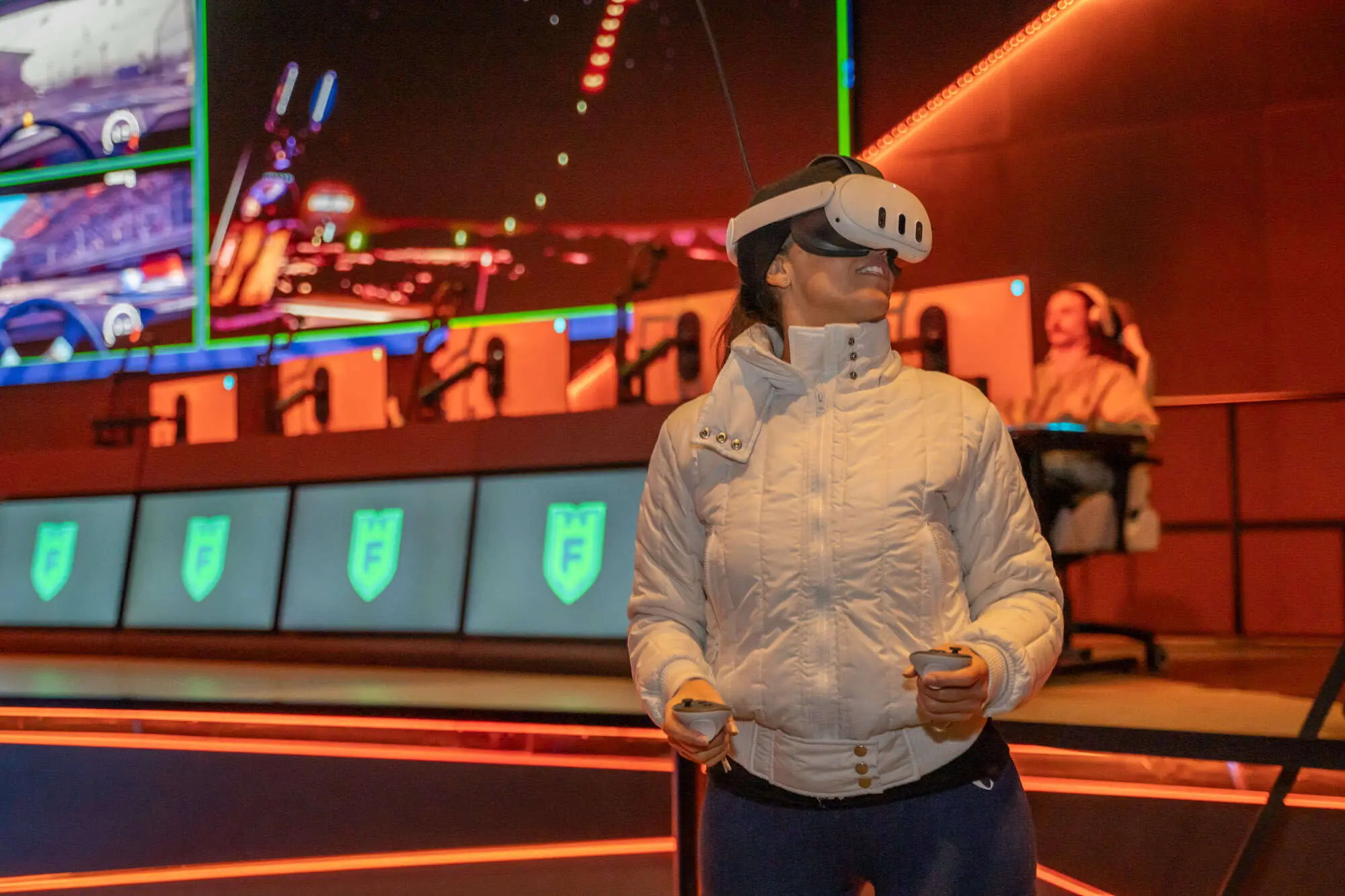 Lady at Fortress with VR headset