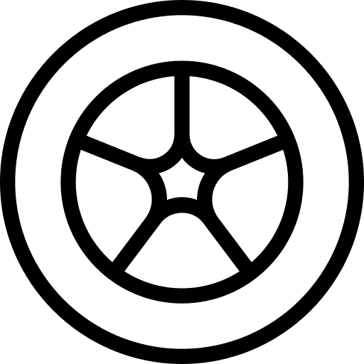 Icône pneu : symbole de la logistique routière OTM et du mouvement des marchandises.