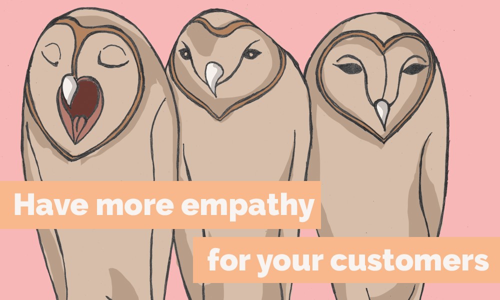 Illustration of two owls surrounded by hearts