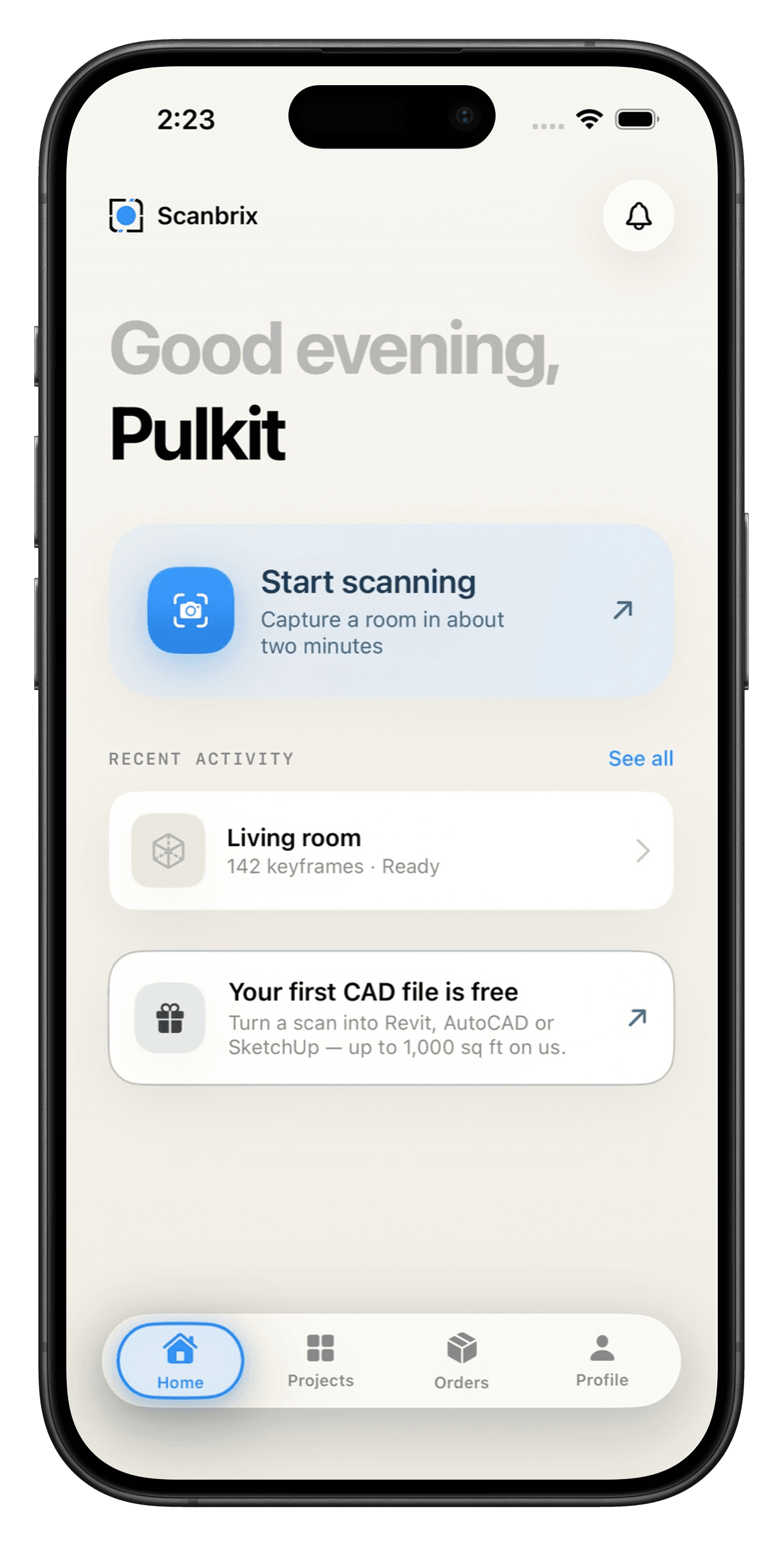 Scanbrix home screen