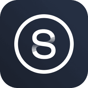 A simple logo featuring a stylized letter "S" inside a circular design against a dark background.