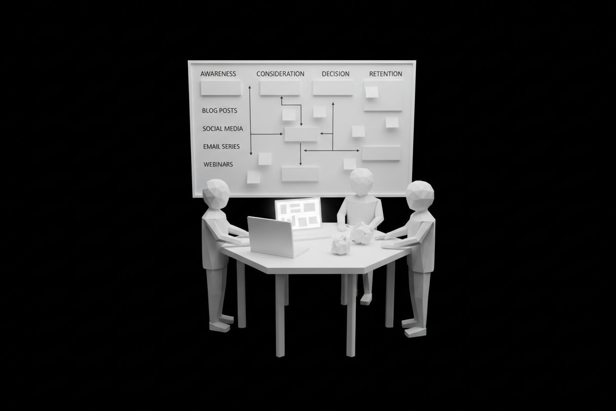 Equipo de marketing planificando el recorrido del contenido