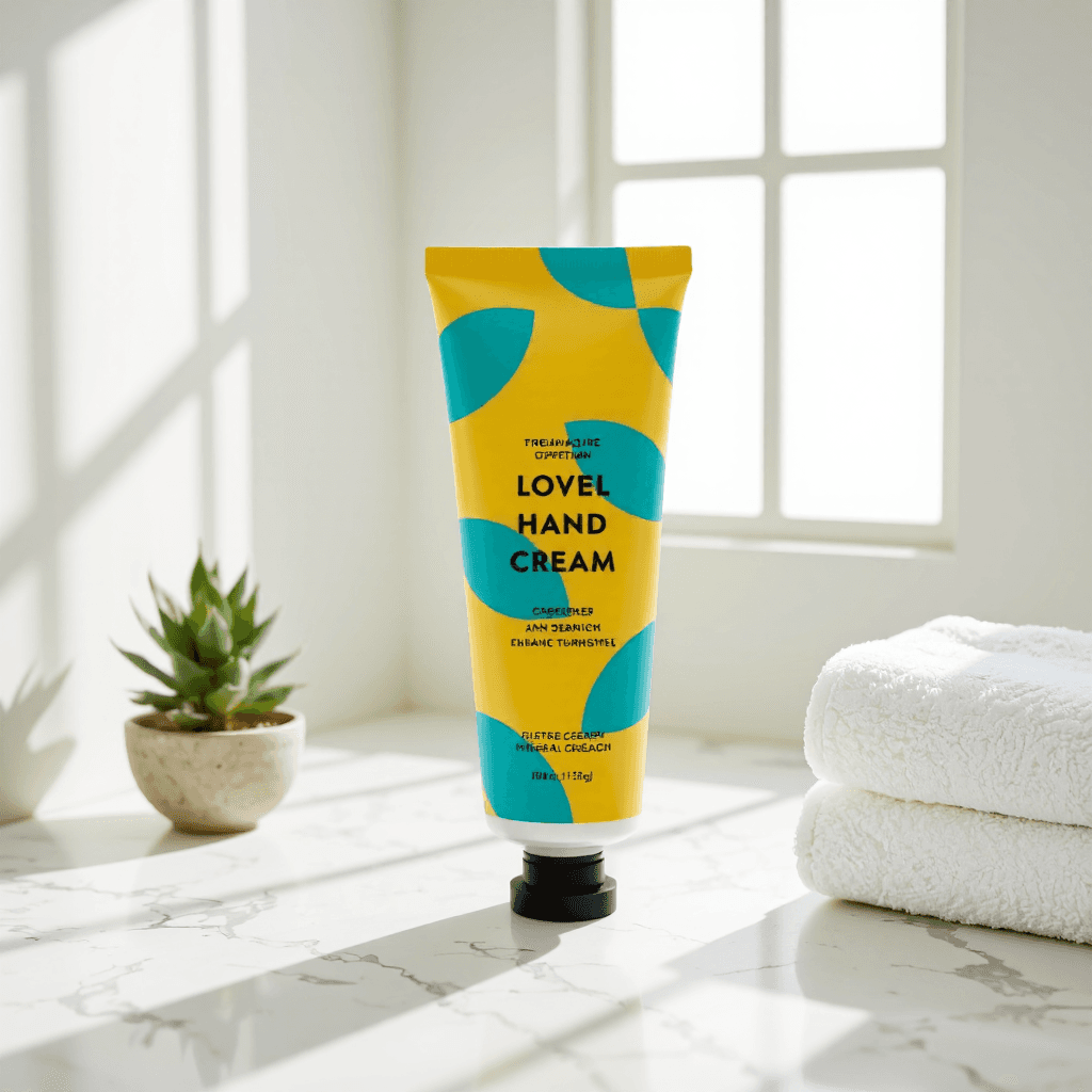 product photography of a tube of hand cream for moisturizing skin