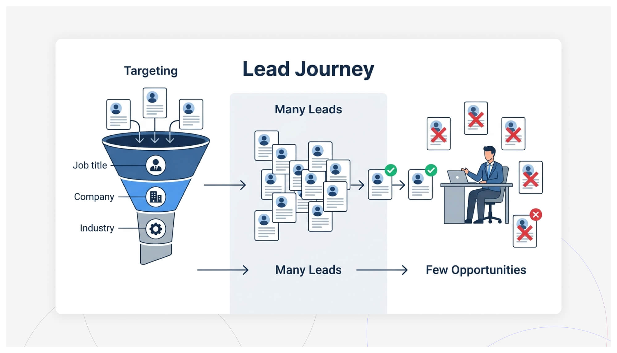 Traditional B2B content syndication lead journey funnel diagram