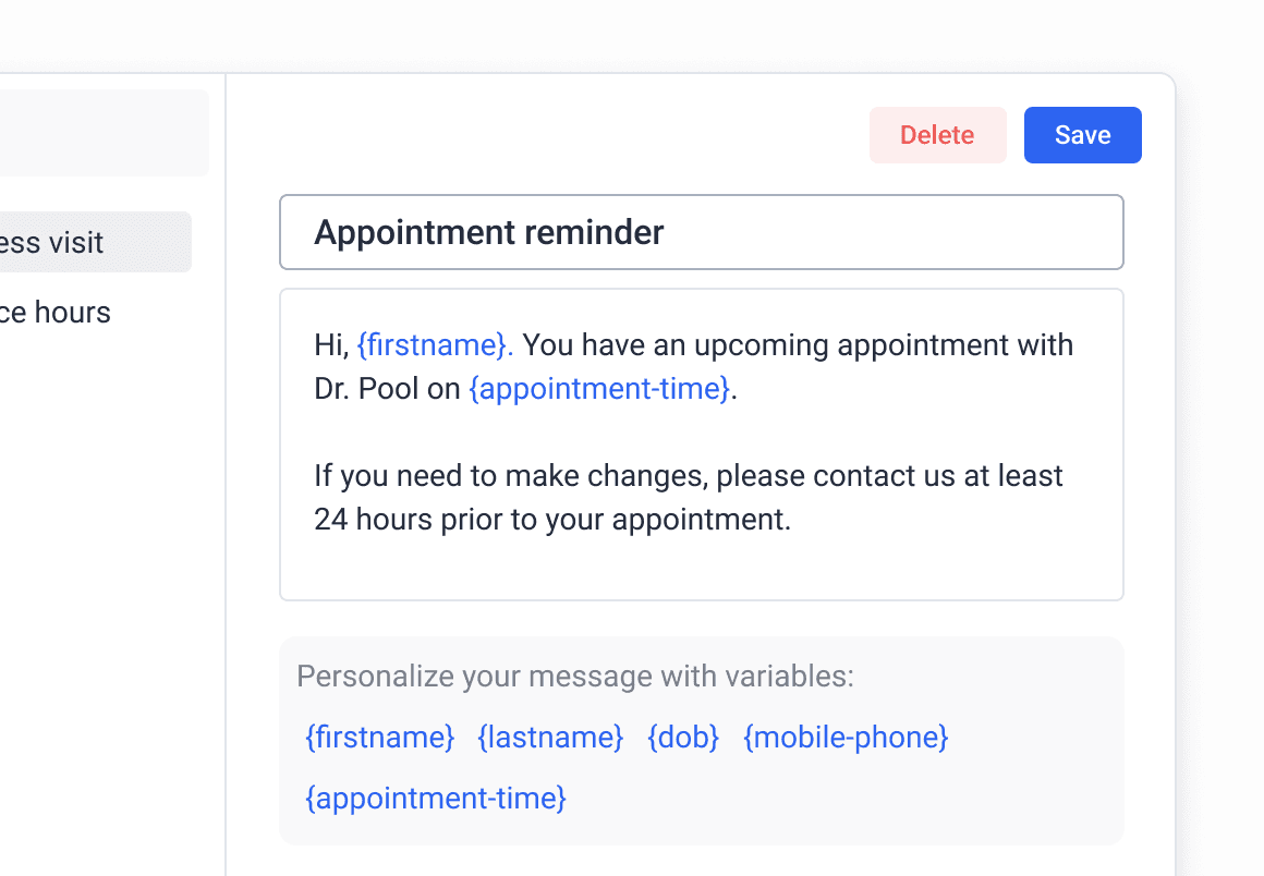 Create personalized SMS text message confirmation for doctor visits using OhMD Broadcast.