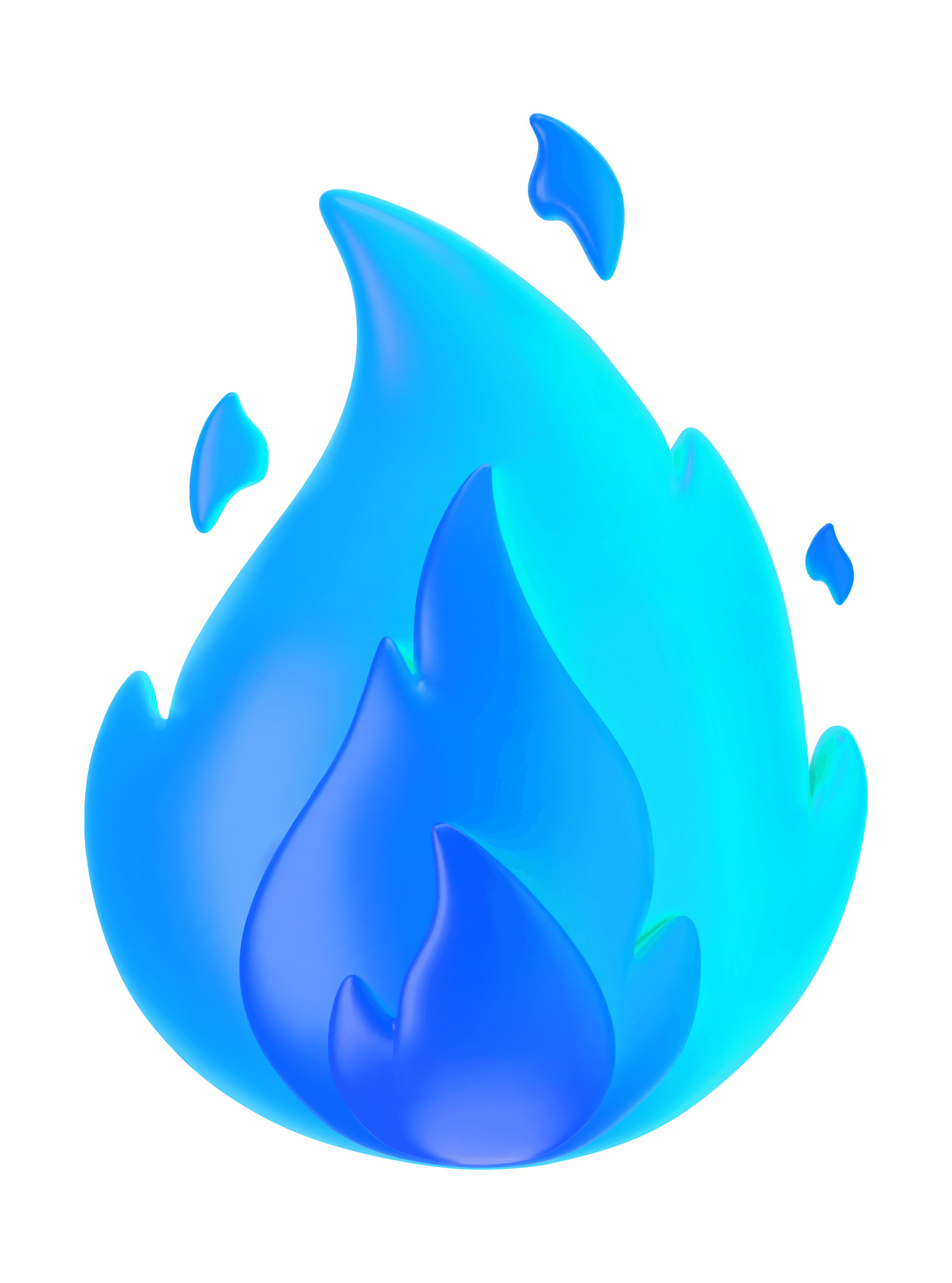 A stylized blue flame icon, featuring smooth curves and a gradient effect from light to dark blue.