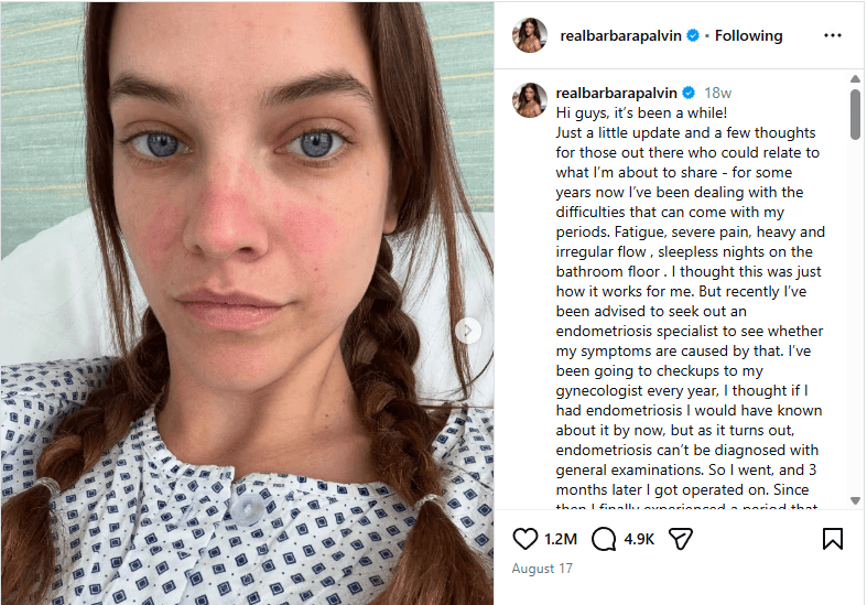 Palvin Barbara Instagram posztja az endometriózisról