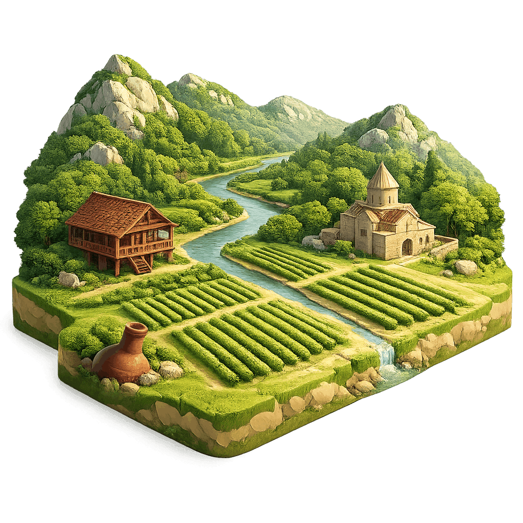 Artistic illustration of the Imereti wine region.