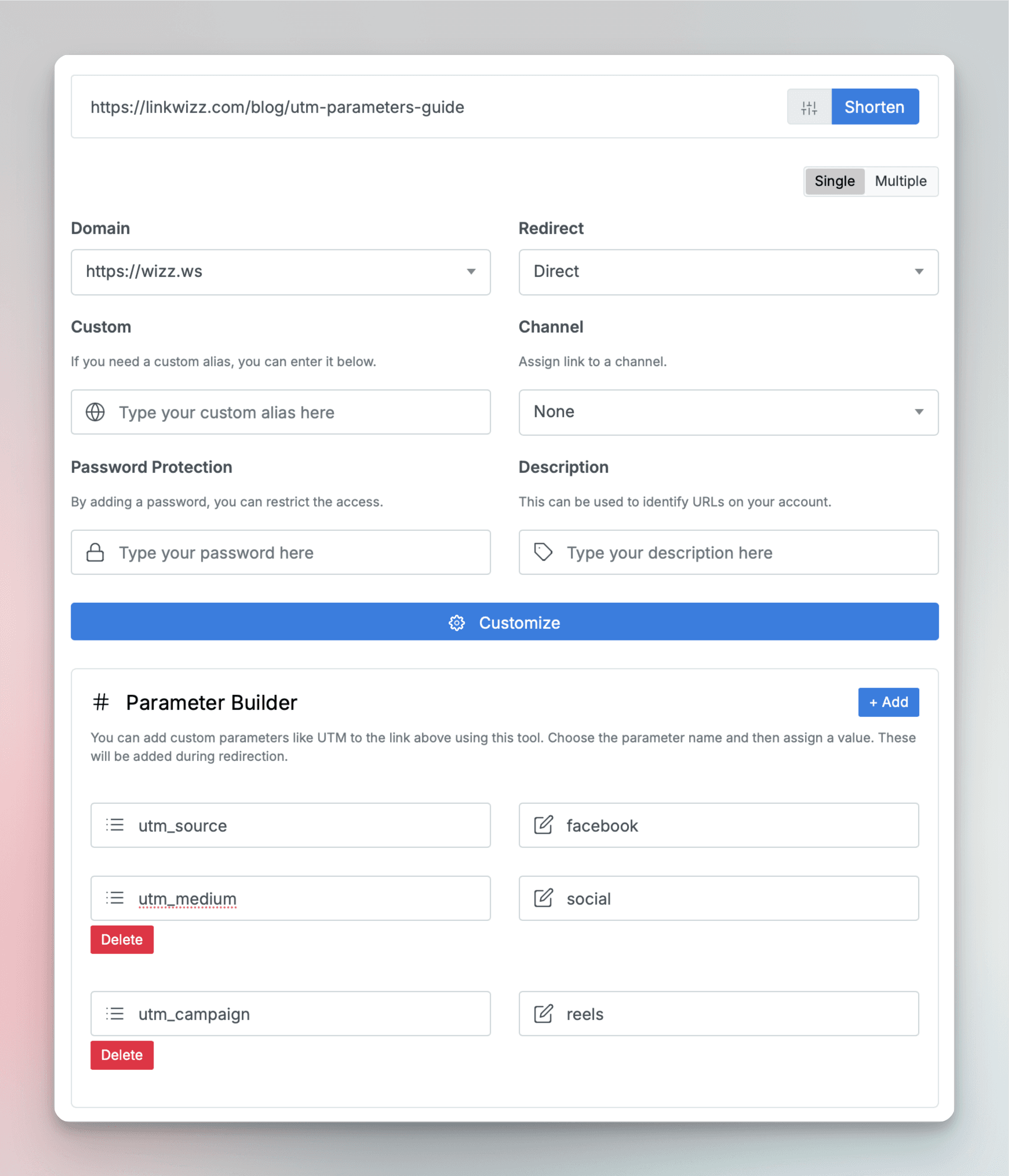 linkwizz link shortener utm builder