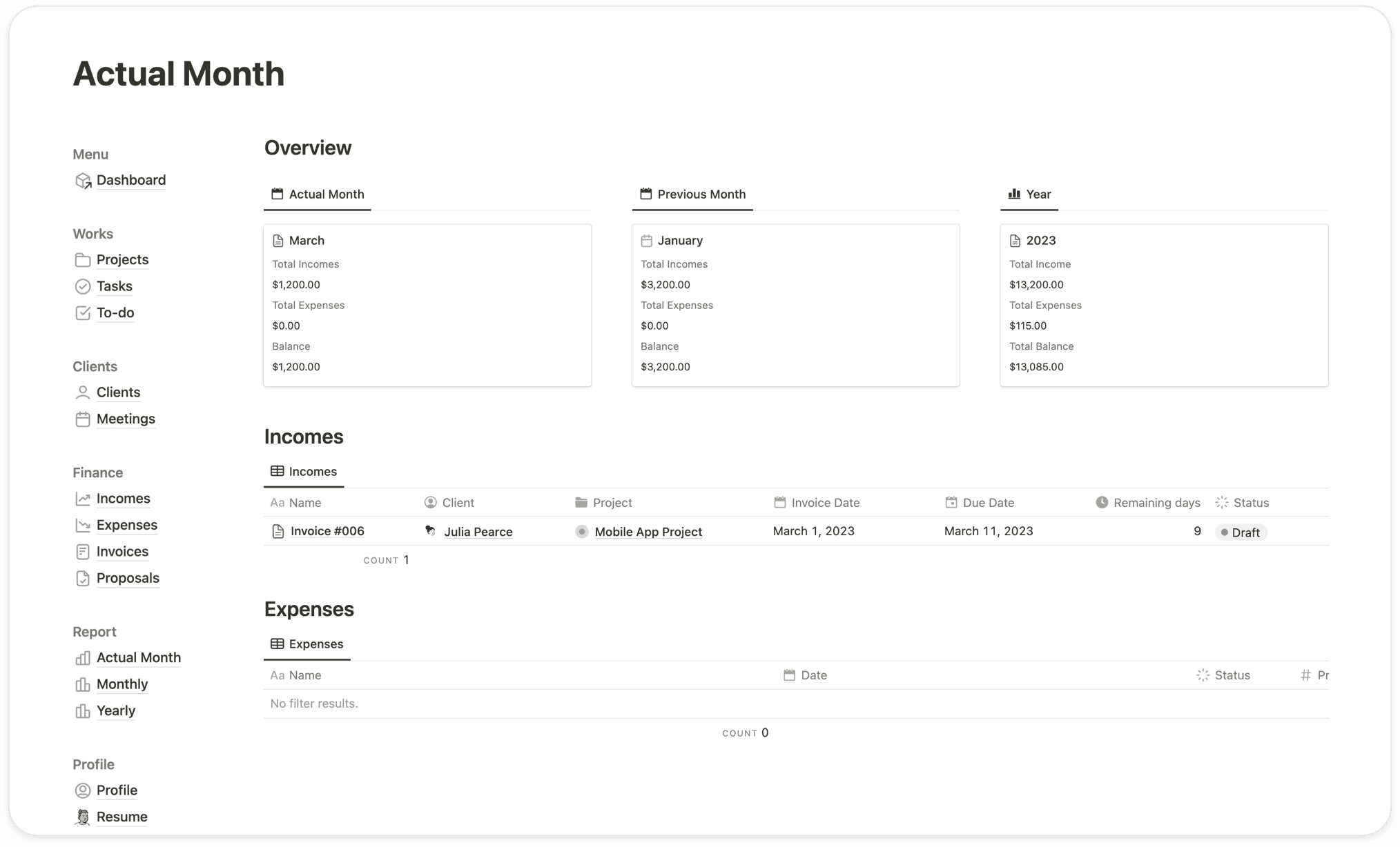 Notion Freelancer Board Template