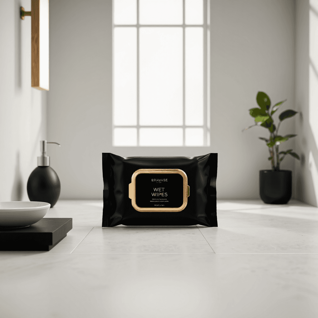 product photography of a pack of wet wipes for personal care