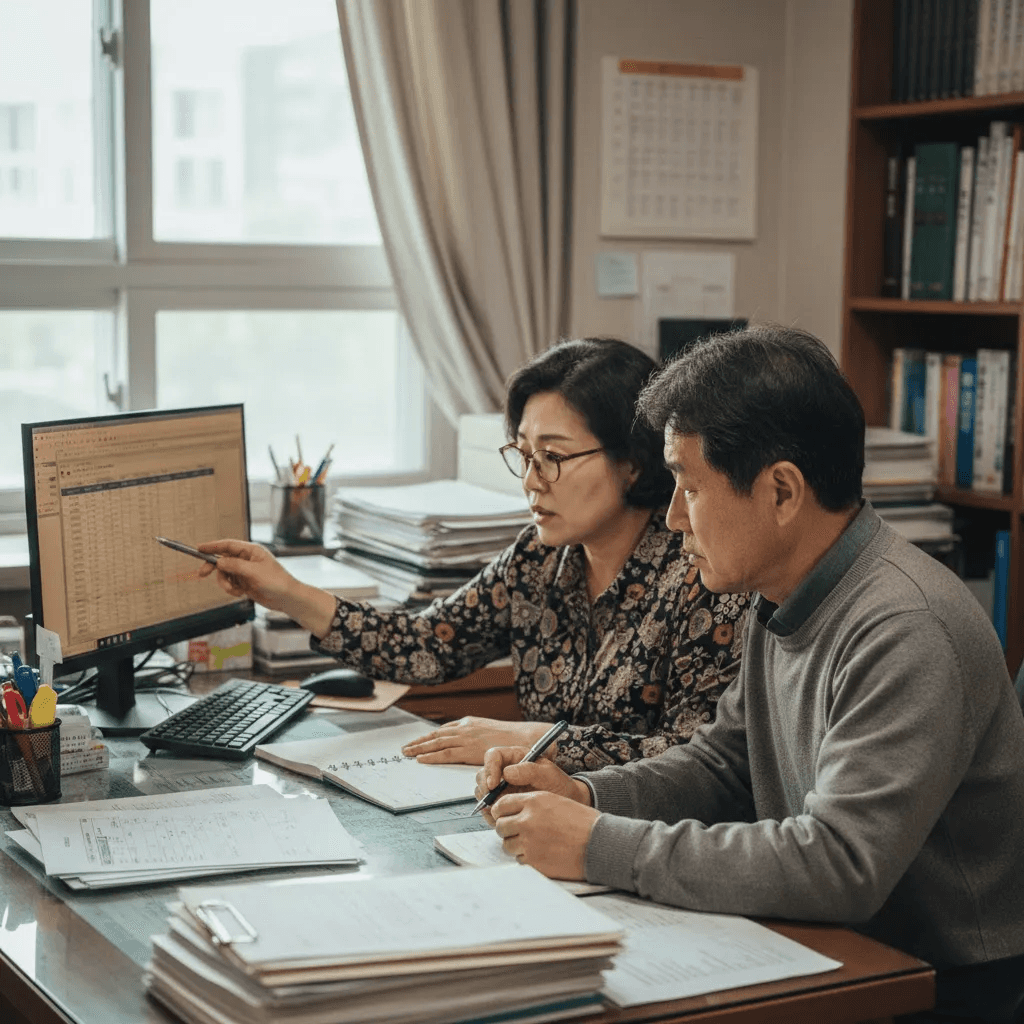 기존의 복잡하고 오류가 잦은 수기 방식의 교회 재정 관리 모습