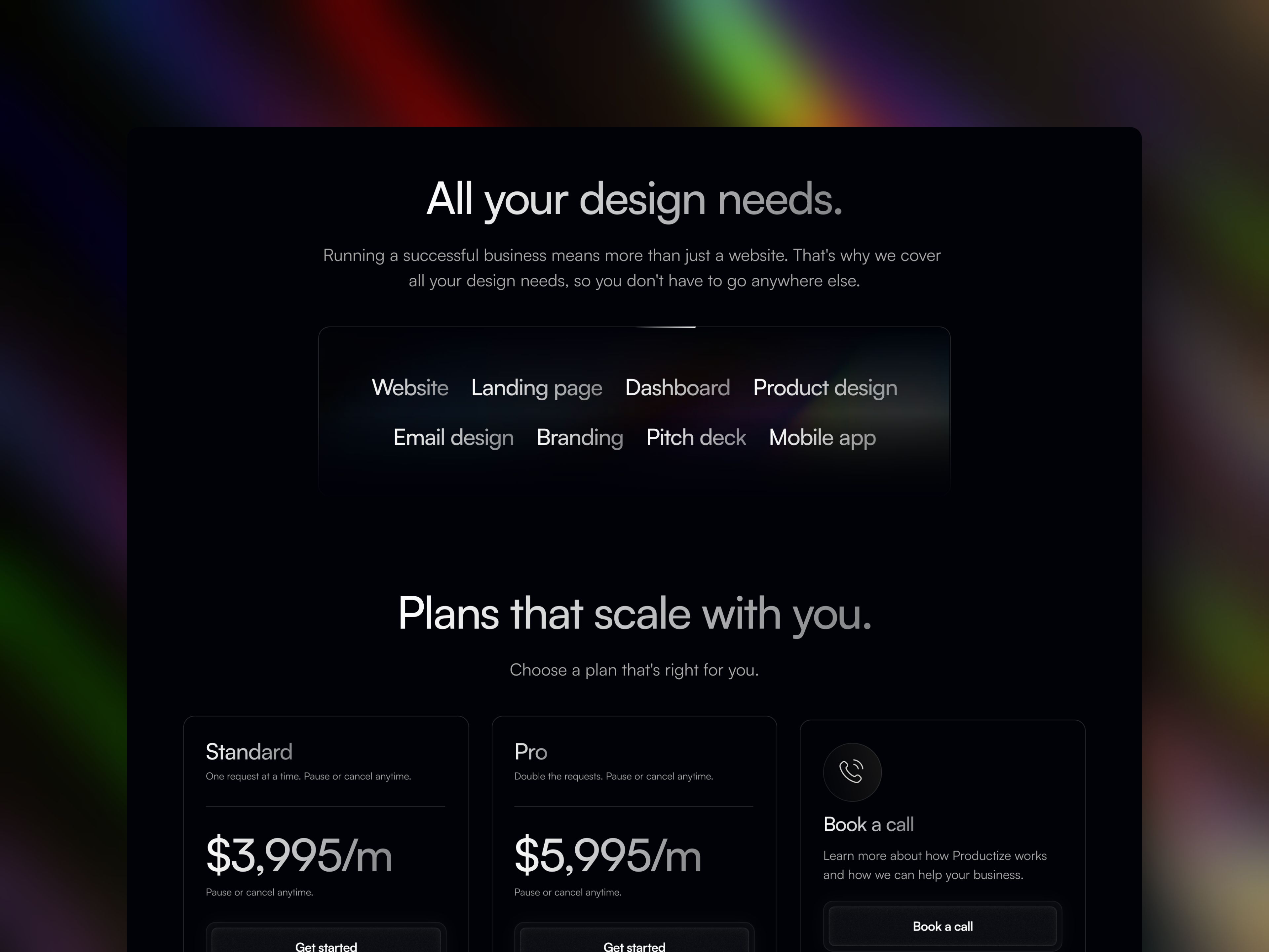 Screenshot of Productize template