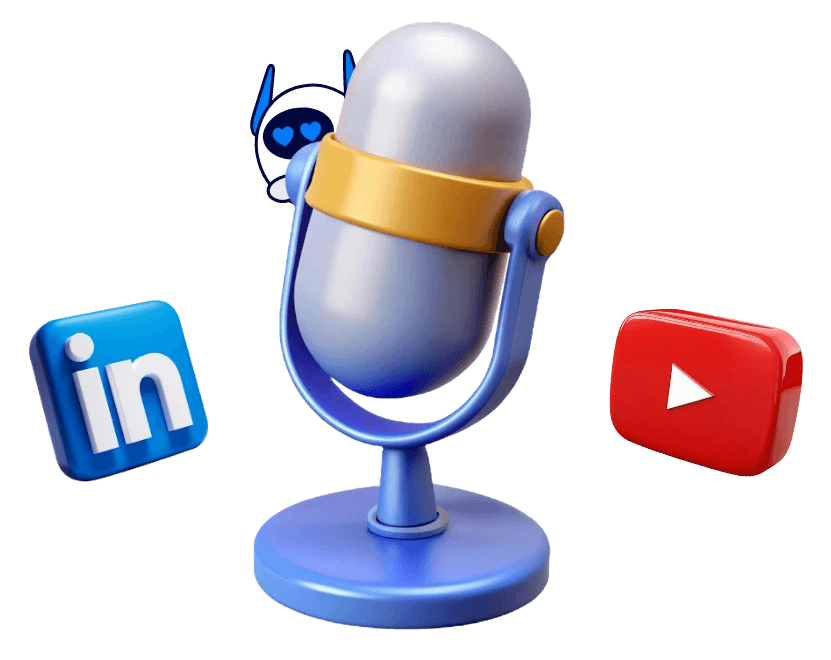 3D micro, youtube, linkedin et mascotte