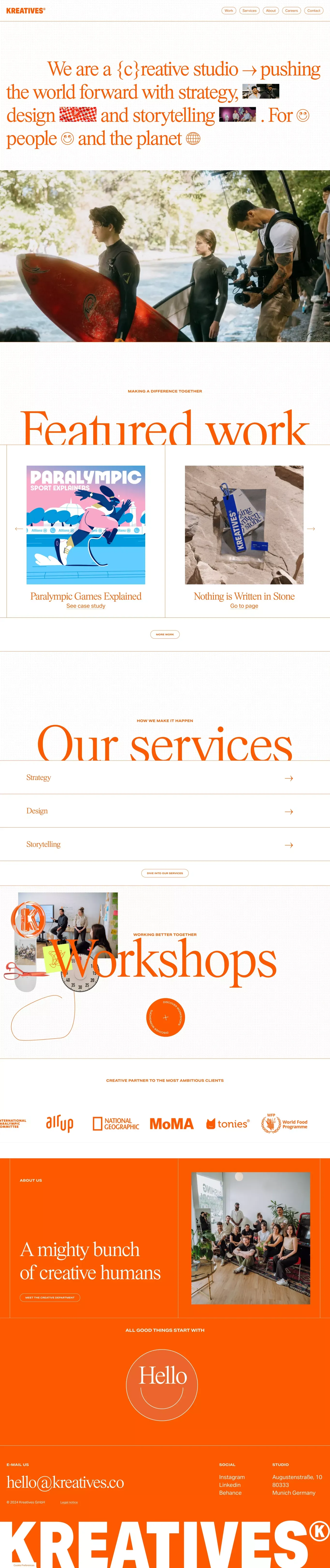Kreatives portfolio page screenshot showcasing Design and Writing design