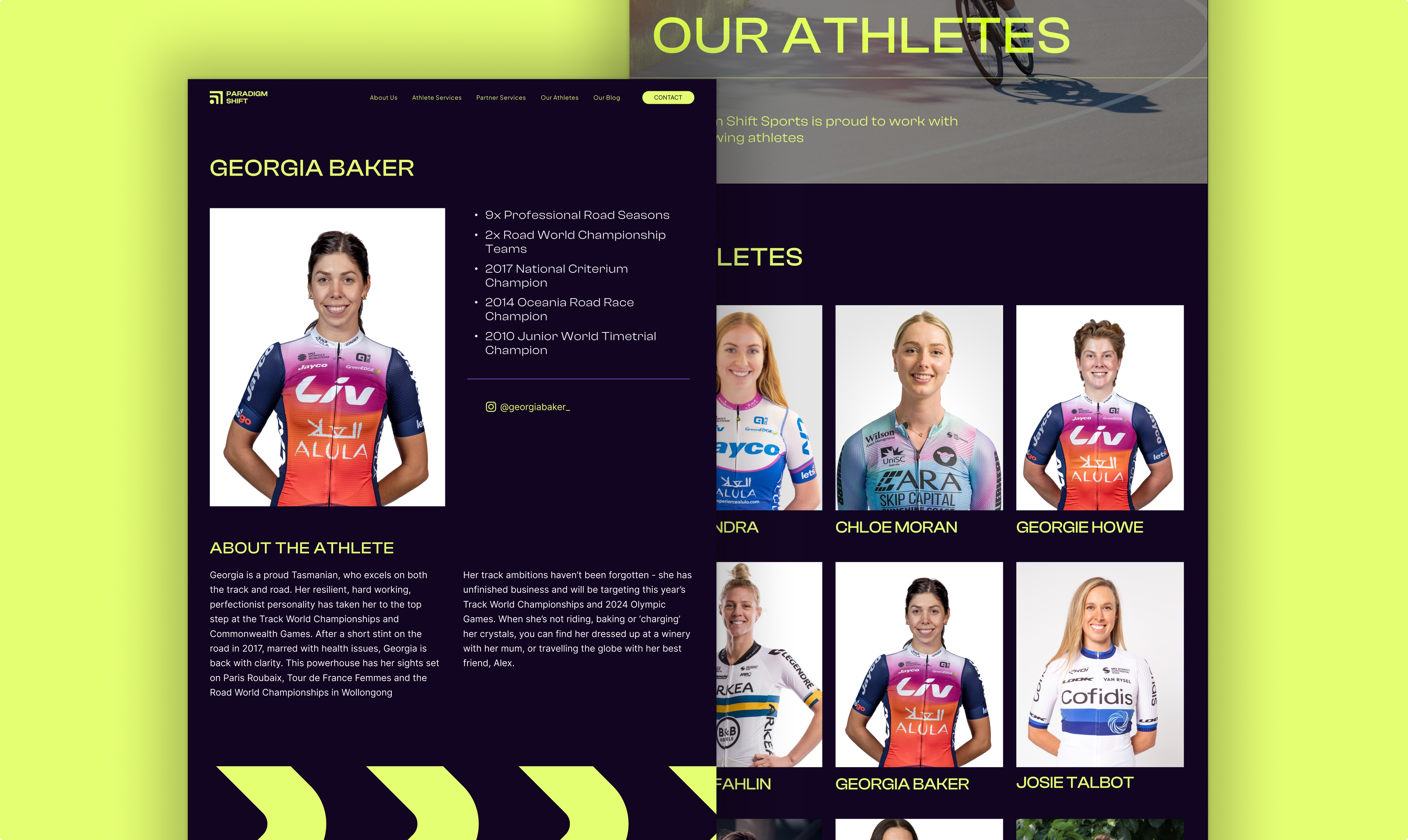 Athelete section design with individual portrait cards designed by Adapt Studio