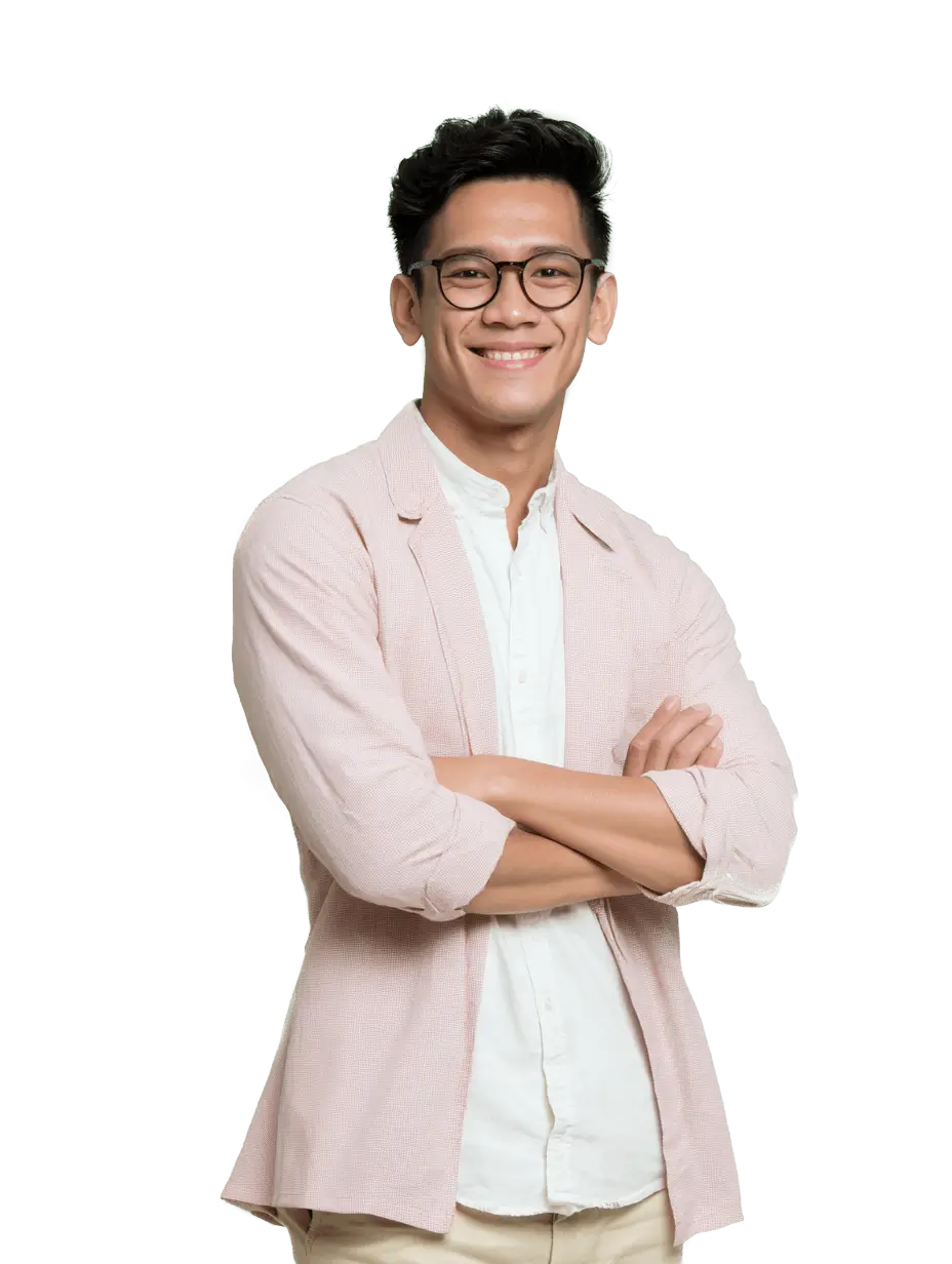 Portrait d'un homme en chemise blanche et surchemise rose clair, fondateur de startup.