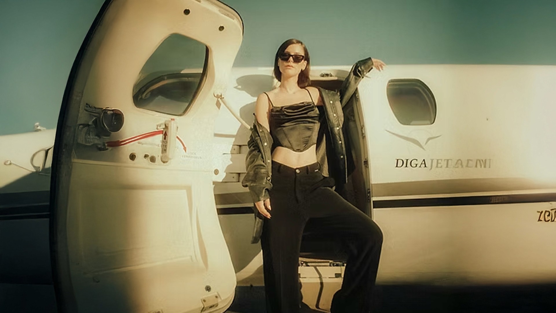 lena meyer landruth at airplane in netherlands, lena with sunglasses at videoshooting star, music